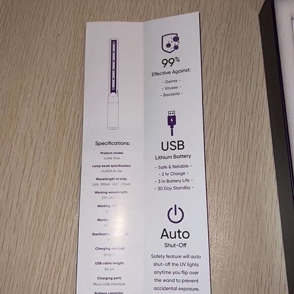 LUME UV rechargeable sanitizing wand NIB - Picture 5 of 5
